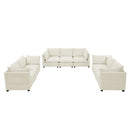 3-Piece Chenille Fabric Upholstered Living Room Furniture Set, Including 3-Seater Sofa AndV2 Loveseat Sofa With Seat And Back Cushion Beige White