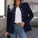 Women's Solid Color Stand Collar Double Breasted Long Sleeve Cardigan Office Casual Jacket For Spring&Fall