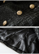 Manteau en cuir de crocodile de style européen et américain, coupe ajustée, avec boucle en métal, veste moulante à la taille
