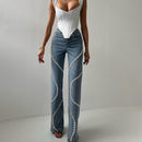 Vêtements tendance pour femmes, jeans amples à coupe droite et strass, design élégant