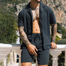 Ensemble deux pièces pour homme, chemise à manches courtes et short à revers, style plage, vêtements d'été tendance, streetwear