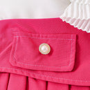 Girl's White Sleeveless Shirt With Rose Red Pleated Skirt Set