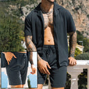 Ensemble deux pièces pour homme, chemise à manches courtes et short à revers, style plage, vêtements d'été tendance, streetwear