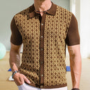 Sommer Tencel Kurzarmpullover Revers Jacquard Cardigan für Herren