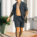 Ensemble deux pièces pour homme, chemise à manches courtes et short à revers, style plage, vêtements d'été tendance, streetwear