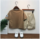 Boys And Girls Solid Color Bear Print Armband T-shirt Short Sleeve Two-piece Set