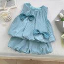 Girls' Bowknot Sleeveless Top Bud-shaped Pants Two-piece Suit