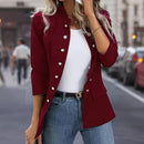 Women's Solid Color Stand Collar Double Breasted Long Sleeve Cardigan Office Casual Jacket For Spring&Fall