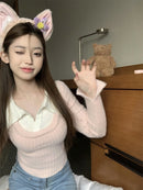 Fake Two Pieces Slim-fit Short Long Sleeve Sweater Bottoming Shirt