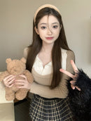 Fake Two Pieces Slim-fit Short Long Sleeve Sweater Bottoming Shirt