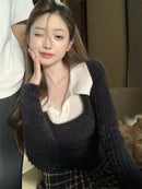 Fake Two Pieces Slim-fit Short Long Sleeve Sweater Bottoming Shirt