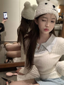 Fake Two Pieces Slim-fit Short Long Sleeve Sweater Bottoming Shirt