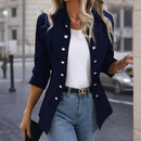 Women's Solid Color Stand Collar Double Breasted Long Sleeve Cardigan Office Casual Jacket For Spring&Fall
