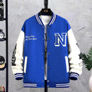 Buchstabendruck Farbblockjacke Ins Fashion Loose Button Rundhals Baseballmantel Top für Männer
