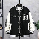 Buchstabendruck Farbblockjacke Ins Fashion Loose Button Rundhals Baseballmantel Top für Männer