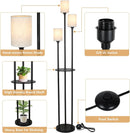Floor Lamp With Shelf, Floor Lamp For Modern Living Room, 3 Light Standing Lamp With Linen Shade And Foot Switch