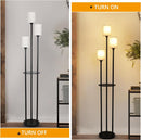 Floor Lamp With Shelf, Floor Lamp For Modern Living Room, 3 Light Standing Lamp With Linen Shade And Foot Switch