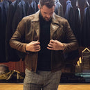 Veste de moto en cuir vieilli pour homme