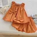 Girls' Bowknot Sleeveless Top Bud-shaped Pants Two-piece Suit