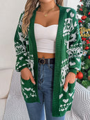 Cardigan ouvert devant pour femme, vêtement de Noël 2024, tricot, manches lanternes, imprimé cerf surdimensionné, poches, tricoté