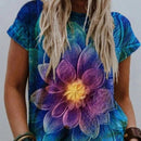 T-shirt d'été à manches courtes et col rond avec imprimé couleur populaire