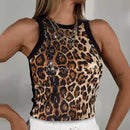 Sexy Cropped Sleeveless Sequin Leopard Print Vest