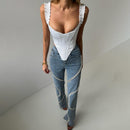 Vêtements tendance pour femmes, jeans amples à coupe droite et strass, design élégant