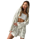 Bedrucktes, modisches, langärmliges Shorts-Pyjama-Zweiteiler-Set