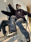 Jean déchiré rapiécé High Street pour femme