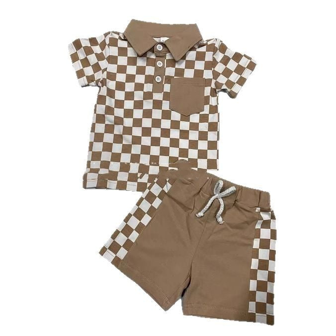 Boys' Checkered Lapel Shorts Suit