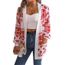 Cardigan ouvert devant pour femme, vêtement de Noël 2024, tricot, manches lanternes, imprimé cerf surdimensionné, poches, tricoté