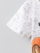 Small Stone Print And Suspender Pants Baby Clothing Two-piece Set