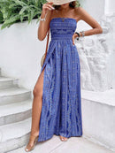 Paisley Print Halter Neck Slit Wide Leg Jumpsuit