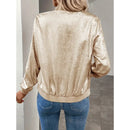 Women's Leopard Print Zip Up Lightweight Bomber Jacket Casual Long Sleeve Outerwear