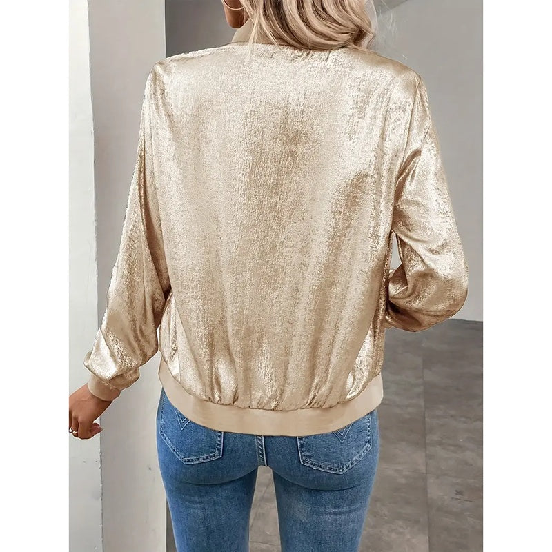 Women's Leopard Print Zip Up Lightweight Bomber Jacket Casual Long Sleeve Outerwear