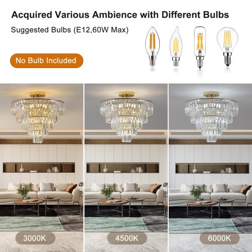 Golden Crystal Chandelier, 5-layer Round Semi-recessed Chandelier Lamp, Large Modern Luxury Chandelier, Suitable For Living Room, Dining Room, Bedroom, Corridor