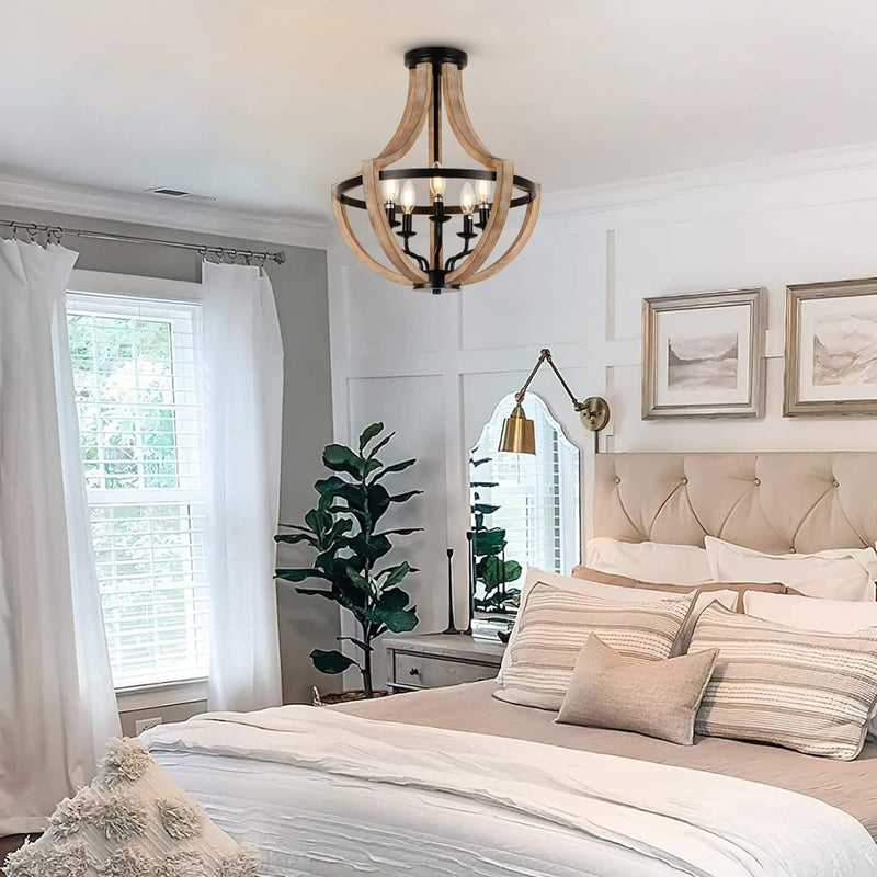 Solid Wood Modern Chandelier For Dining Room, Living Room, Kitchen, Island, Bedroom, Foyer, Height Adjustable, Brown Unavailable Platforms- Welfel