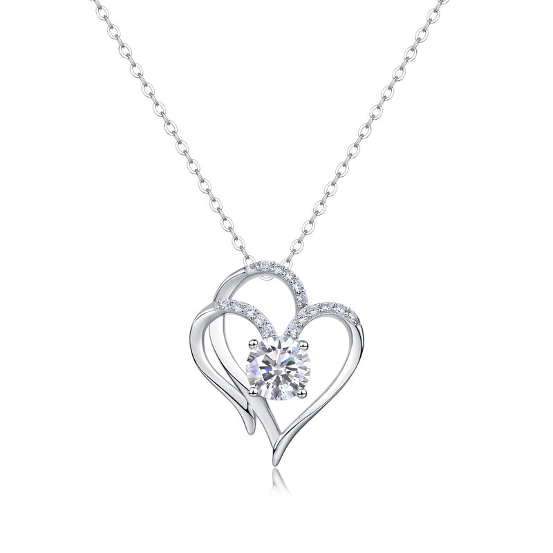 Heart To Heart Connected Luxury Fashion Diamond Pendant Necklace Set With Mosan Diamond Silver Ornaments
