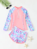 Split Boxer Long Sleeve Zipper Swimsuit With Chest Pad