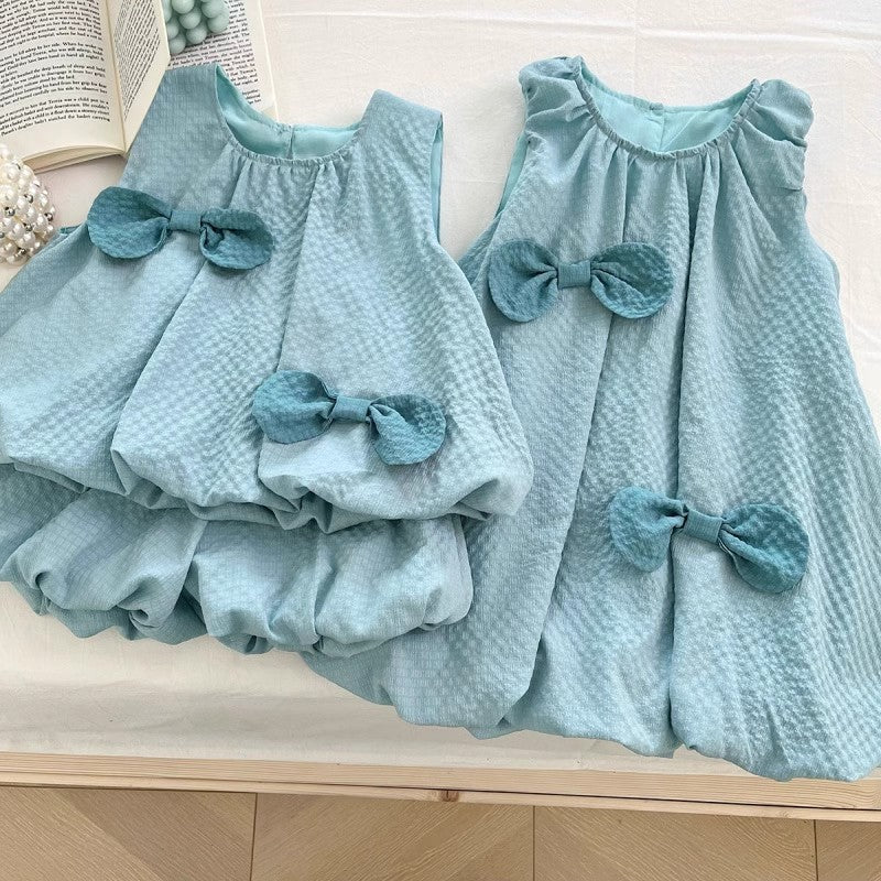 Girls' Bowknot Sleeveless Top Bud-shaped Pants Two-piece Suit