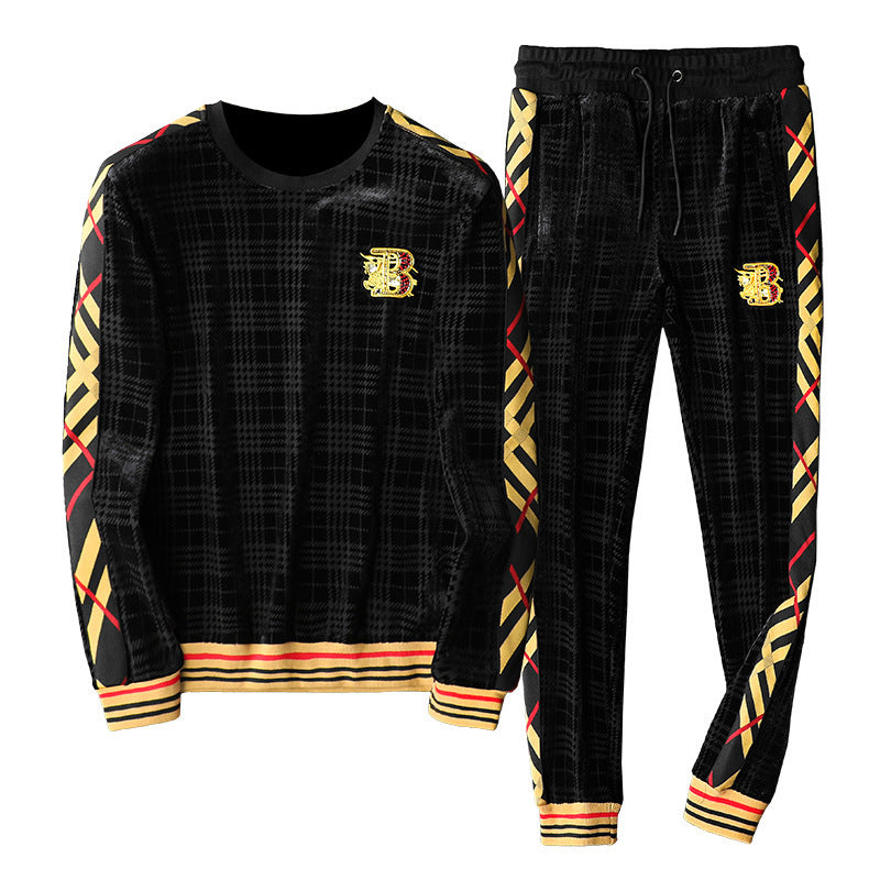 Pantalon de sport décontracté à col montant en velours pour homme 