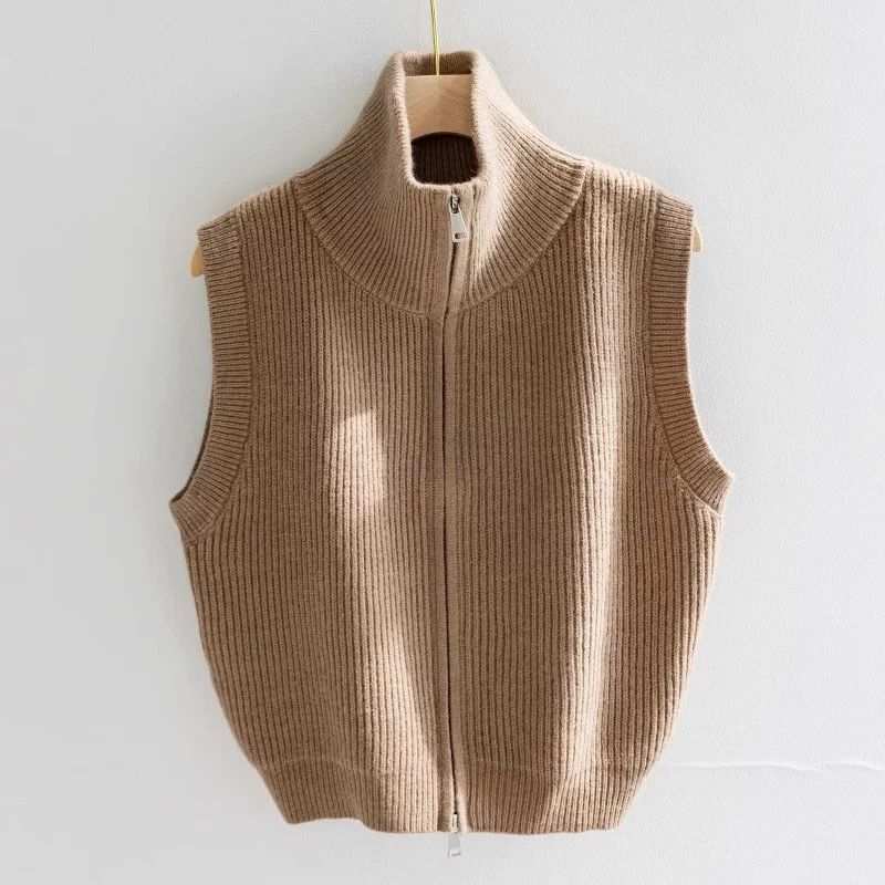 Turtleneck Double Zipper Knitted Vest Versatile Bottoming Shirt