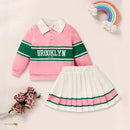 Toddler Girls 2 Piece Outfit Colorblock Letter Graphic Print Sweatshirt And Pleated Skirt Set