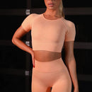 Nahtlose Yoga Sport Set Fitness Frauen Lauf Leggings Kurzarm Tops