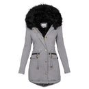 Women's Plush Hooded Parkas Winter Warm Thick  Zip-up Jackets Casual Mid-length Solid Buckle Pockets Coat Outerwear Clothing
