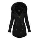 Women's Plush Hooded Parkas Winter Warm Thick  Zip-up Jackets Casual Mid-length Solid Buckle Pockets Coat Outerwear Clothing
