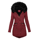 Women's Plush Hooded Parkas Winter Warm Thick  Zip-up Jackets Casual Mid-length Solid Buckle Pockets Coat Outerwear Clothing