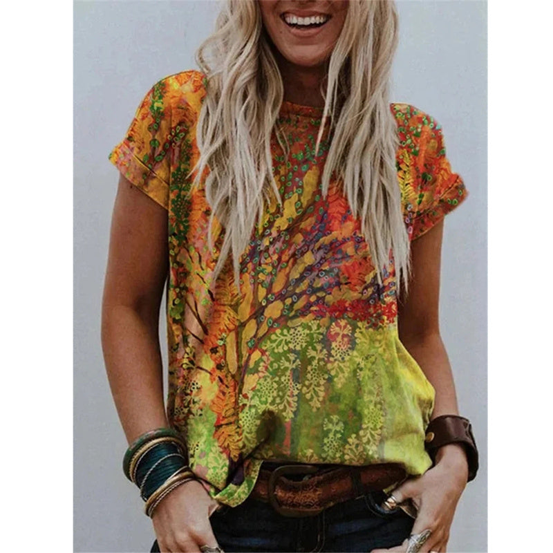 Summer Popular Color Printing Round Neck Short Sleeve T-Shirt