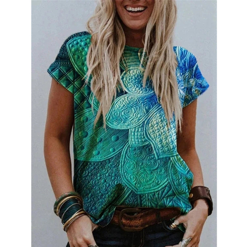 Summer Popular Color Printing Round Neck Short Sleeve T-Shirt