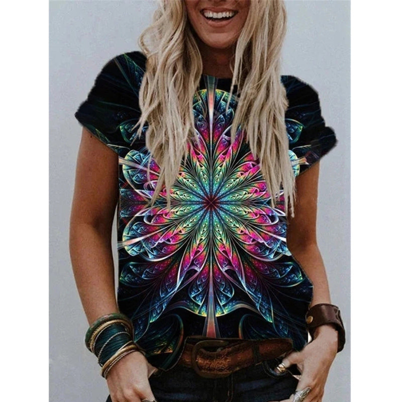 Summer Popular Color Printing Round Neck Short Sleeve T-Shirt